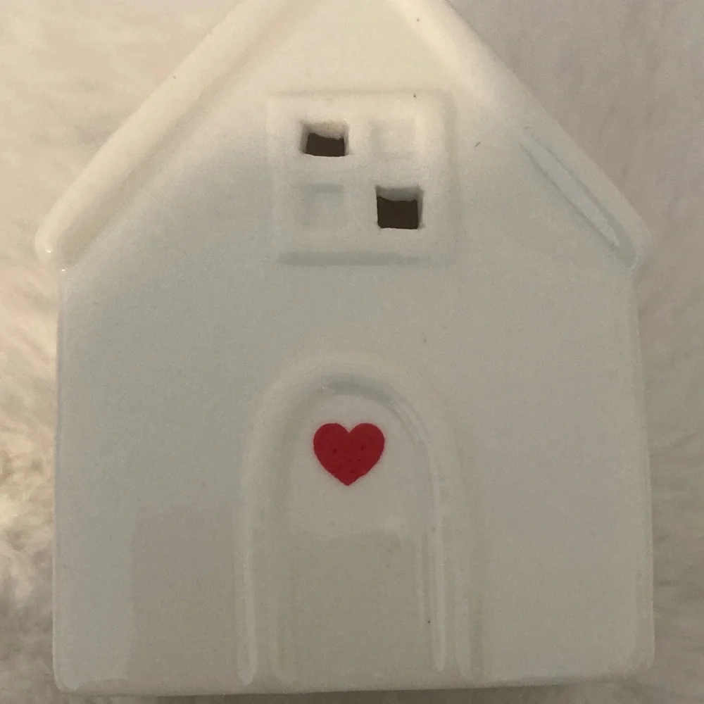 Mini Ceramic Holiday House with Heart Accent